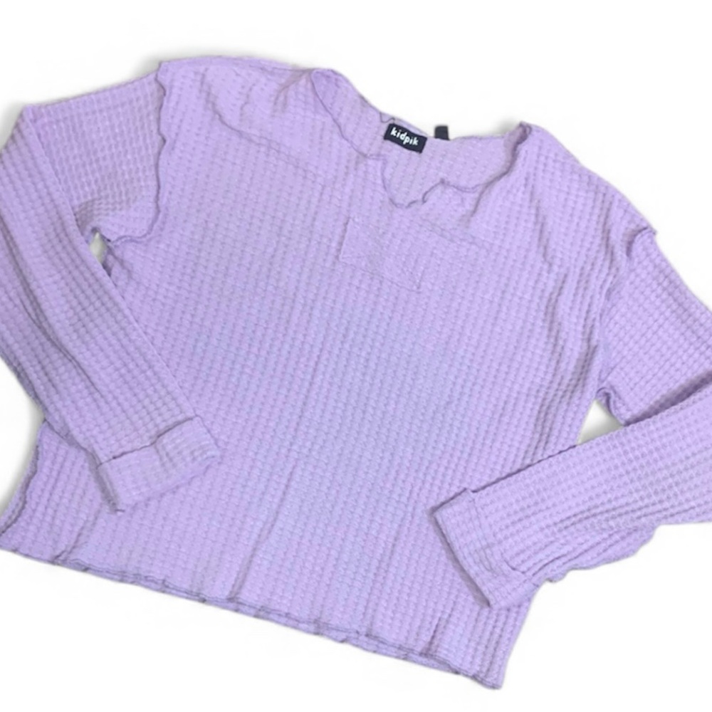 Lil Pink Waffle Knit Long Sleeve Top